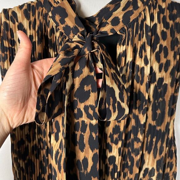 Milly Animal Print Tie Neck Pleated Maxi Dress Women's 12 - Picture 6 of 8